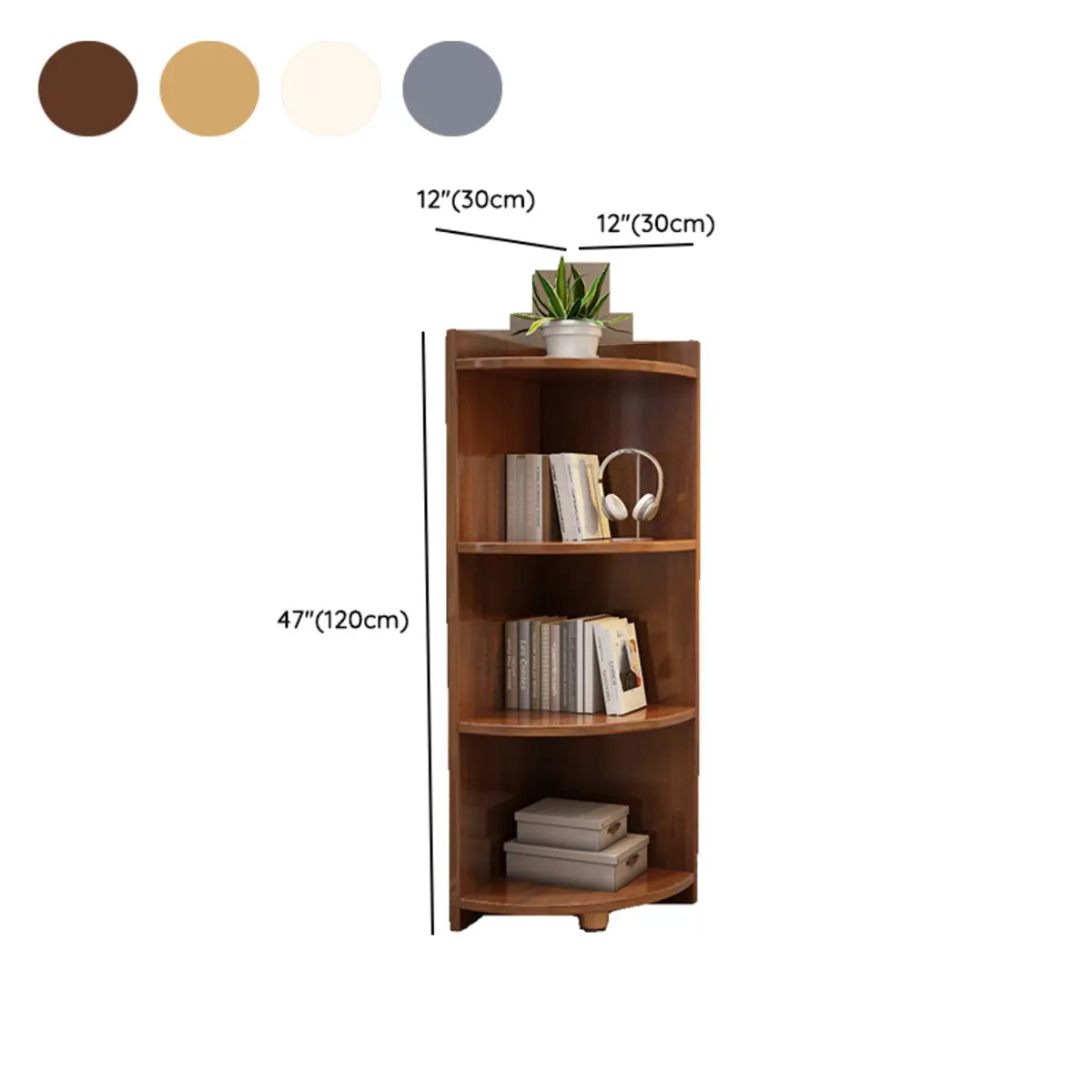 Modern Corner Wooden Vertical Multi-Shelf Bookcase 