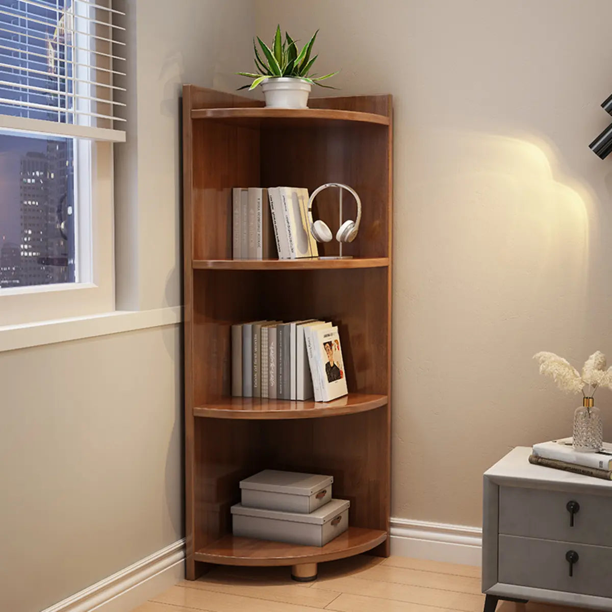 Modern Corner Wooden Vertical Multi-Shelf Bookcase Image - 3