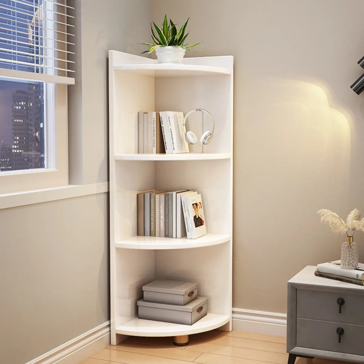 Modern Corner Wooden Vertical Multi-Shelf Bookcase Image - 5