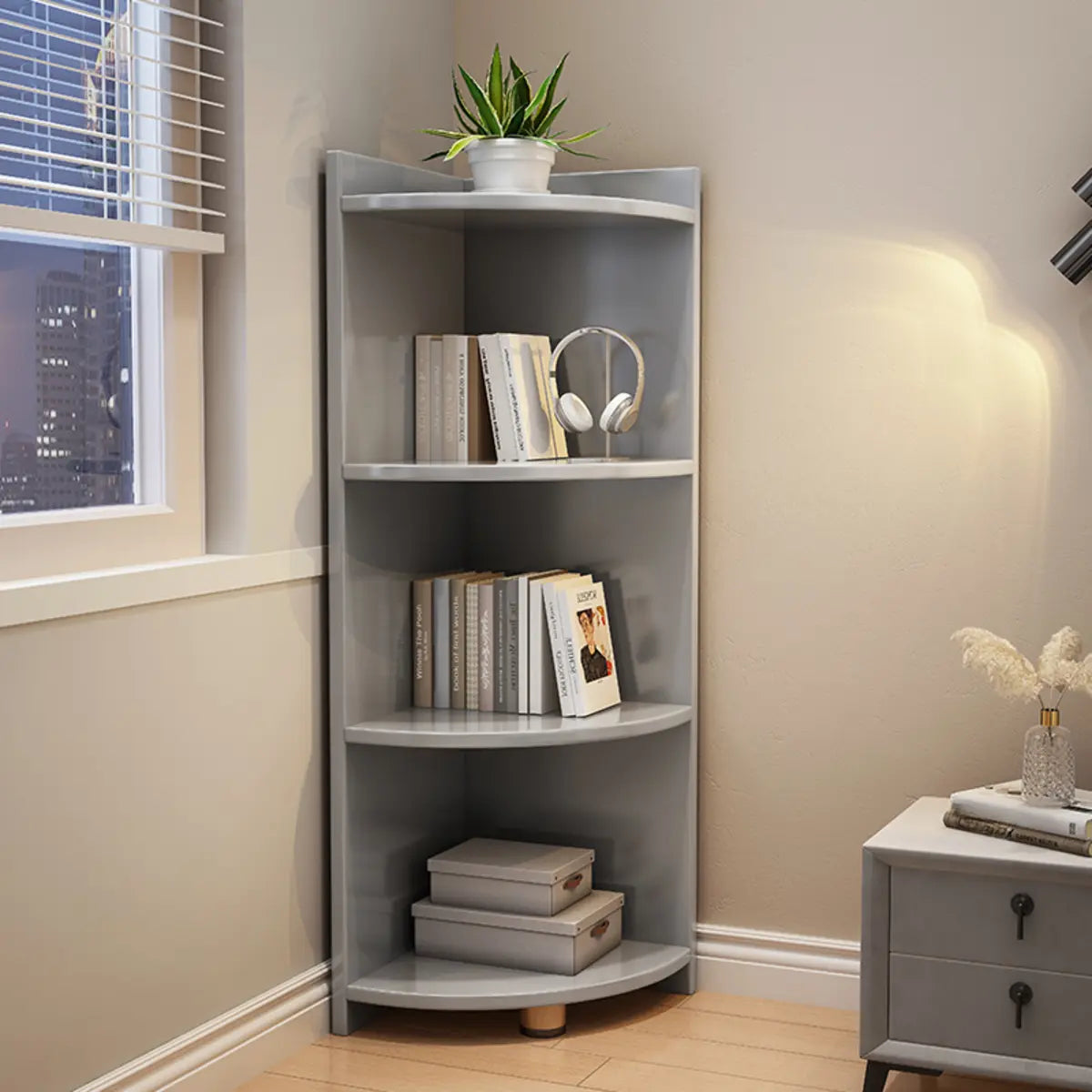 Modern Corner Wooden Vertical Multi-Shelf Bookcase Image - 8