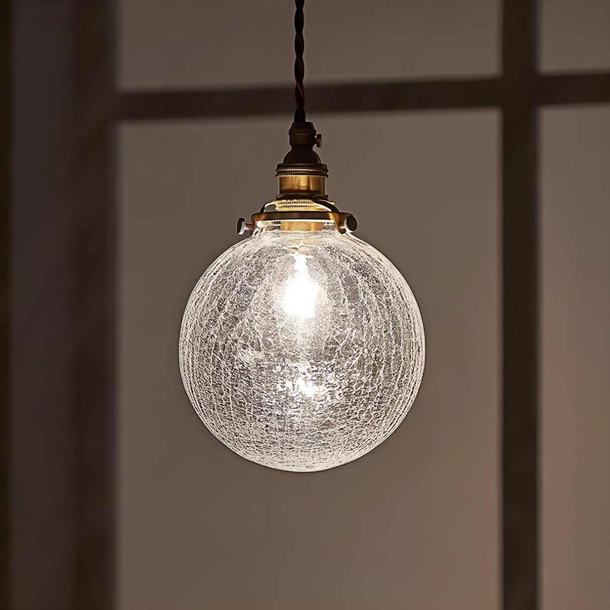 Modern Crackle Glass Globe Adjustable Height Pendant Light Image - 11