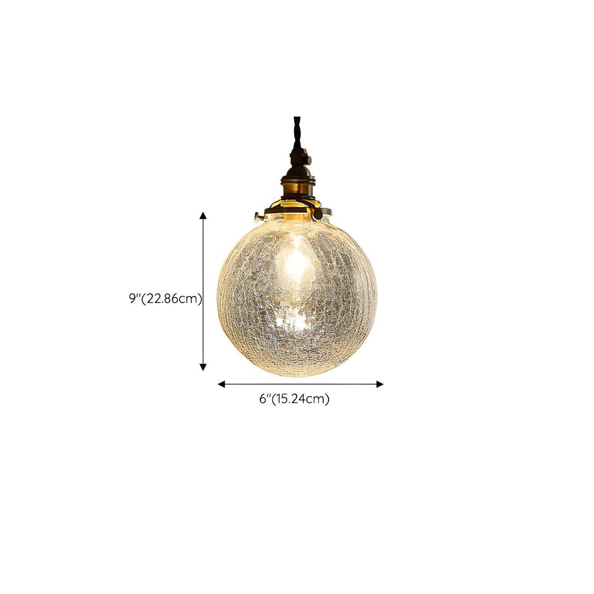 Modern Crackle Glass Globe Adjustable Height Pendant Light 