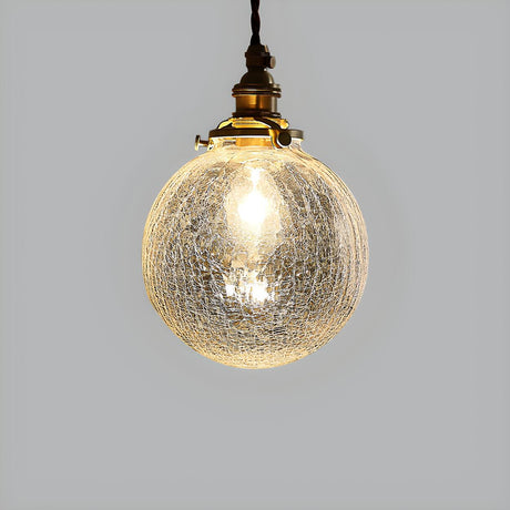 Modern Crackle Glass Globe Adjustable Height Pendant Light Image - 2