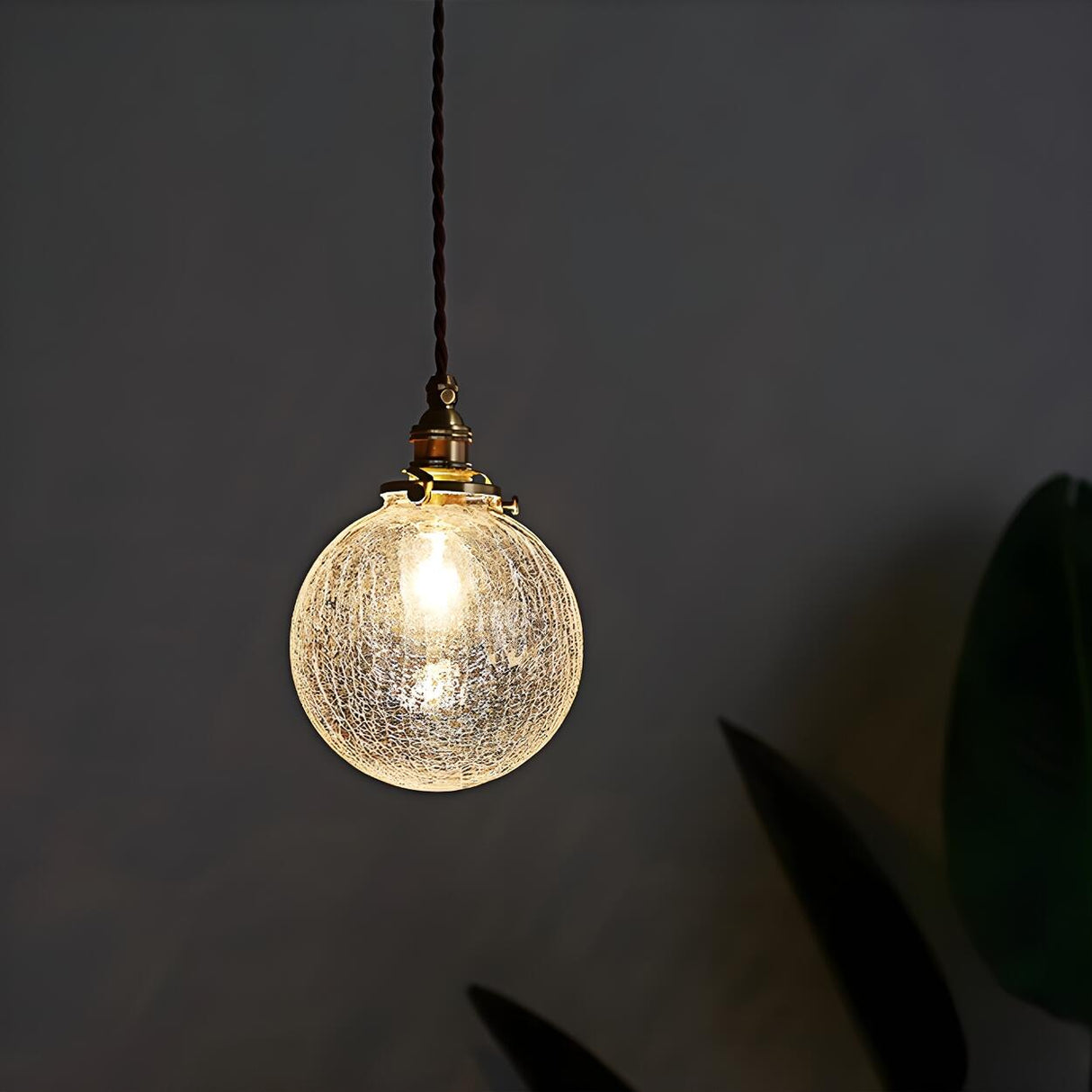 Modern Crackle Glass Globe Adjustable Height Pendant Light Image - 4