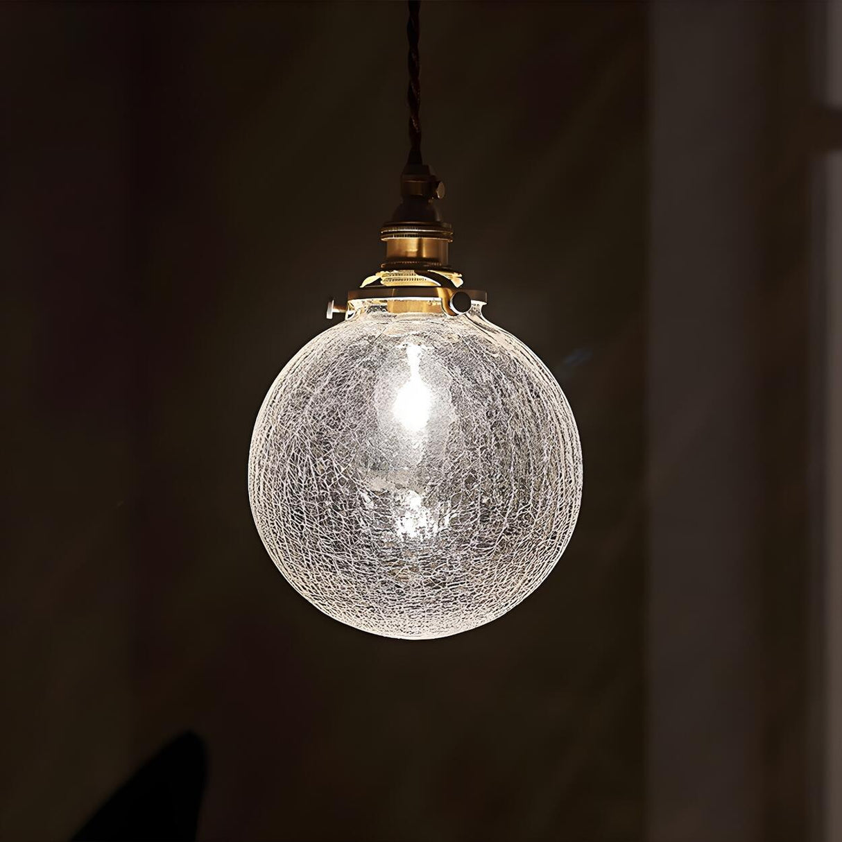 Modern Crackle Glass Globe Adjustable Height Pendant Light Image - 5