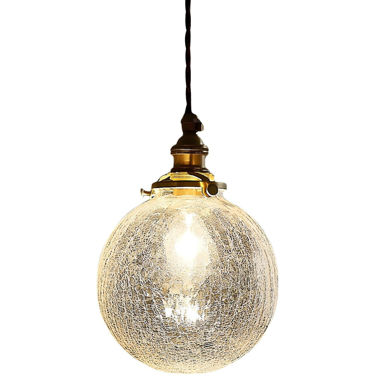 Modern Crackle Glass Globe Adjustable Height Pendant Light Image - 6