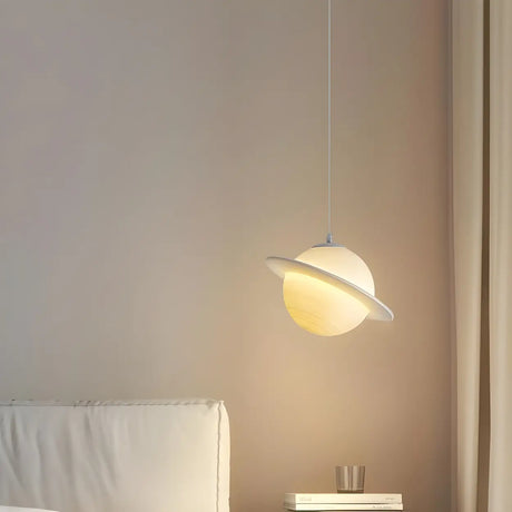 Modern Creative Bedroom White Planet Shape Pendant Light Image - 1