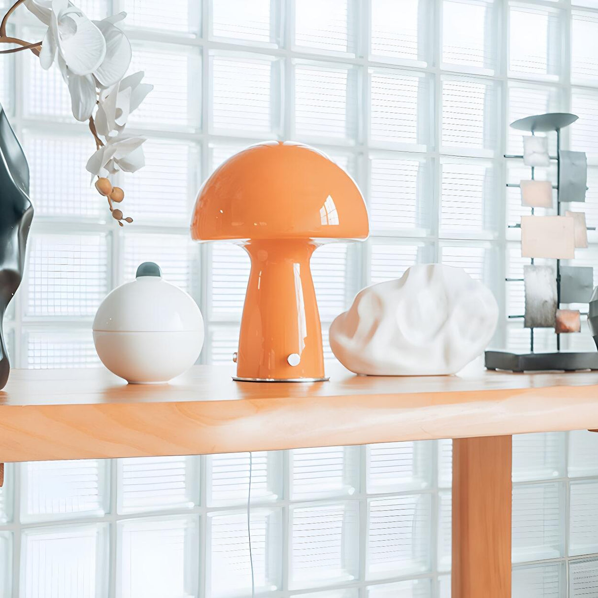 Modern Creative Dome Mushroom Glass Orange Table Lamp Image - 10