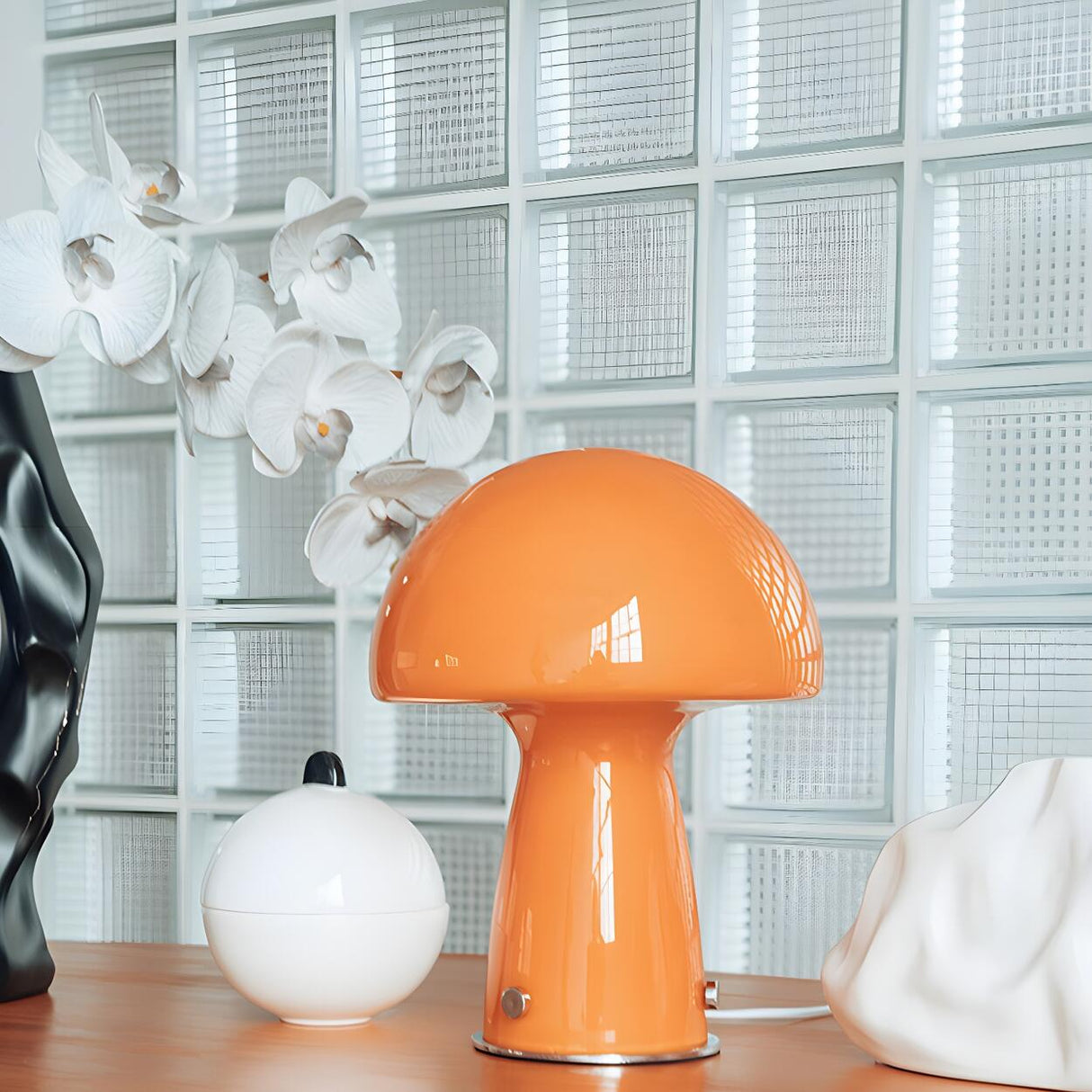 Modern Creative Dome Mushroom Glass Orange Table Lamp Image - 14