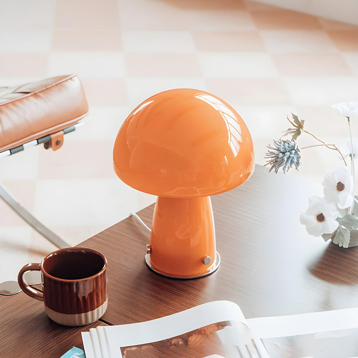 Modern Creative Dome Mushroom Glass Orange Table Lamp Image - 6