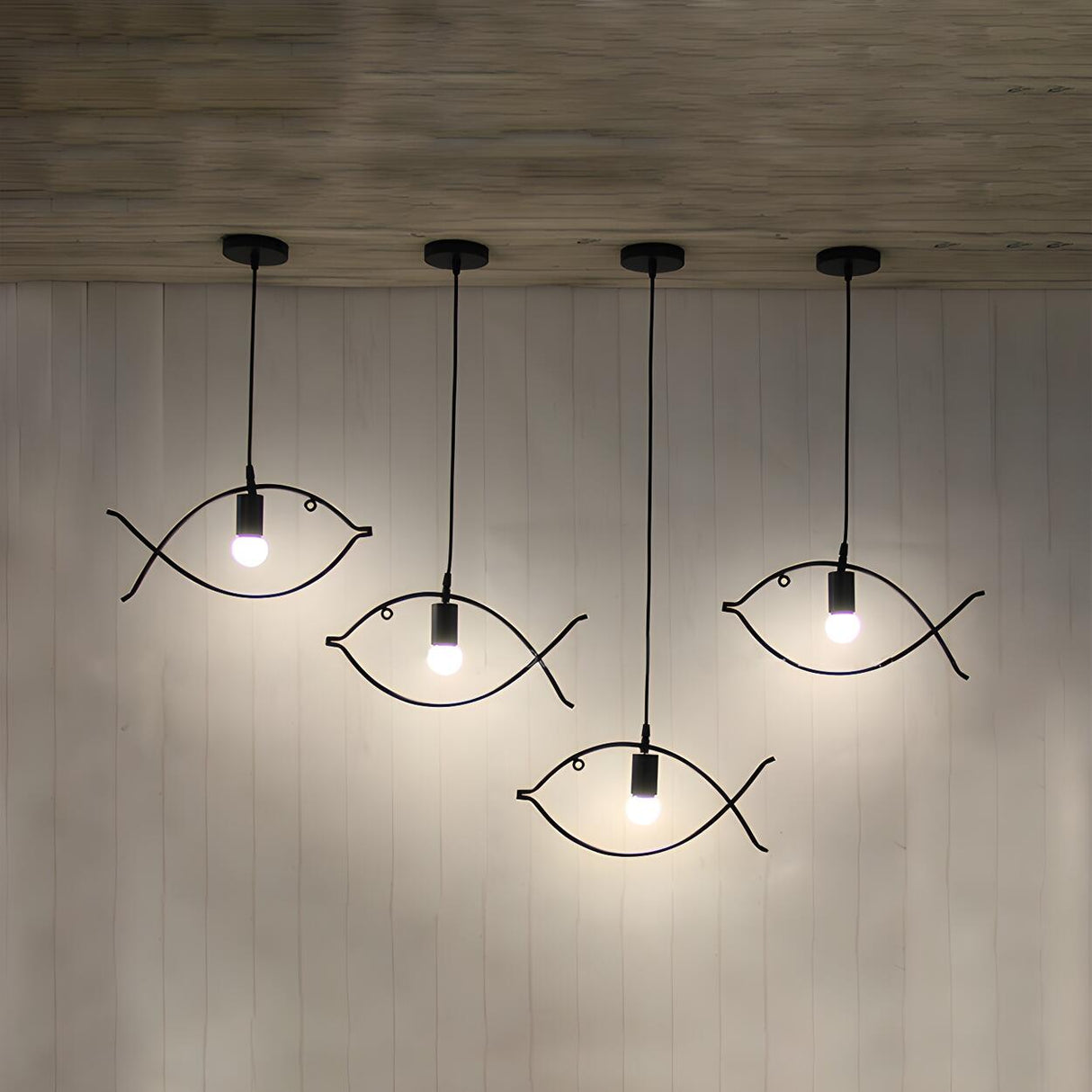 Modern Creative Fish Black Metal Dining Room Pendant Light Image - 1