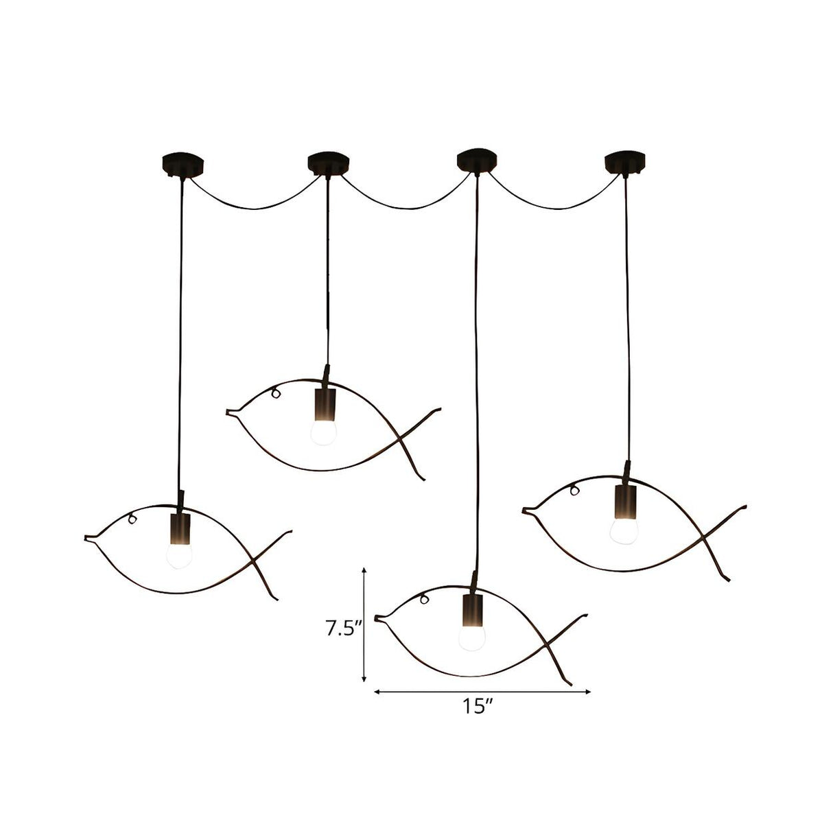 Modern Creative Fish Black Metal Dining Room Pendant Light 