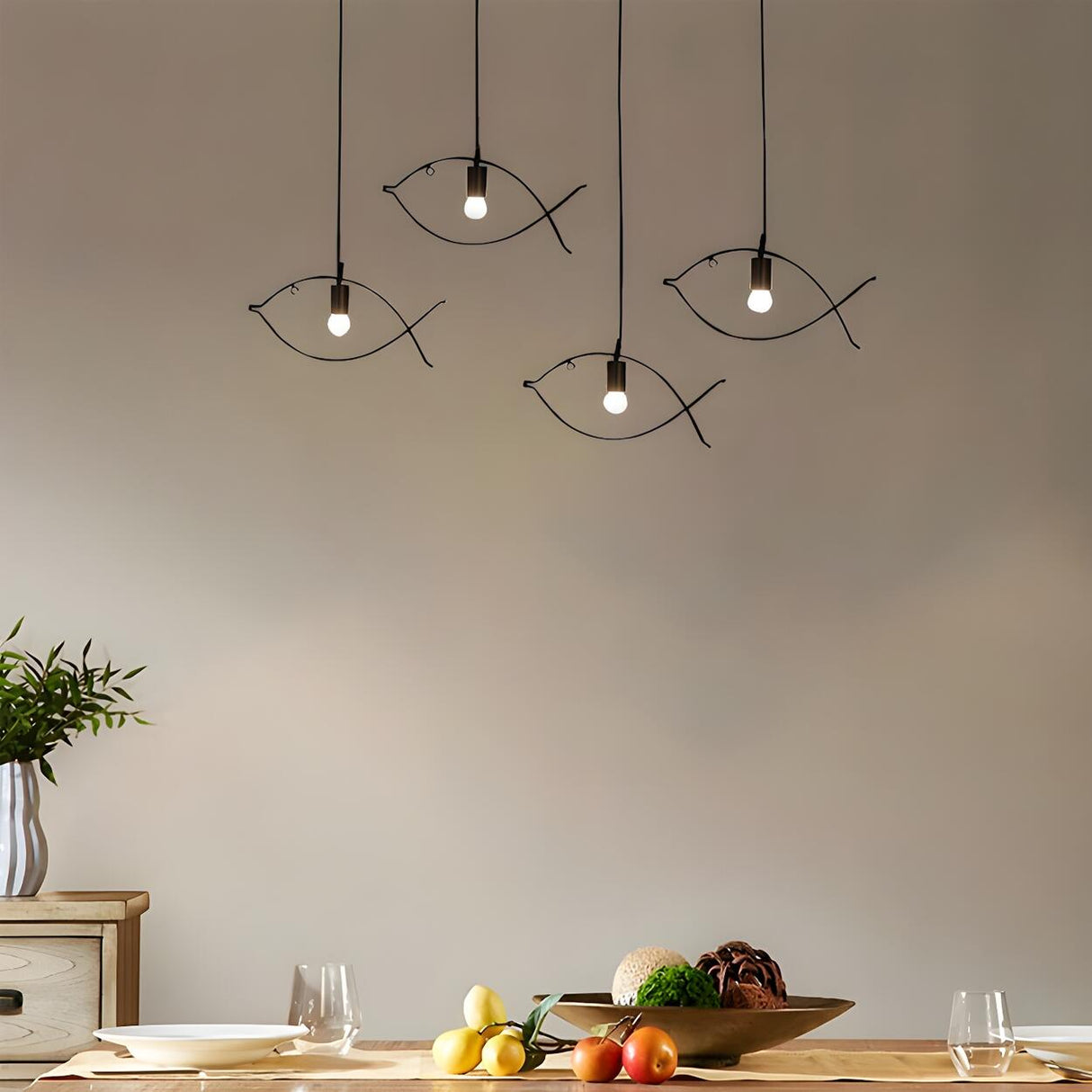 Modern Creative Fish Black Metal Dining Room Pendant Light Image - 6