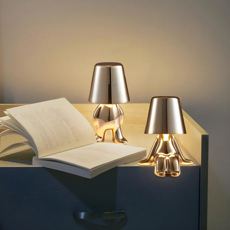 Modern Creative Mini Golden Man Metal Study Table Lamp Image - 2