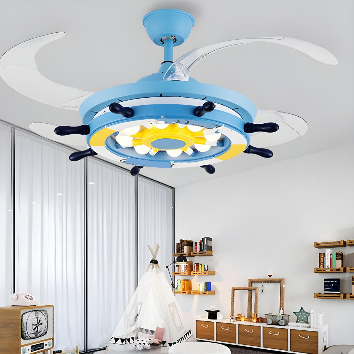 Modern Creative Nautical LED Ceiling Fan with Light Image - 4