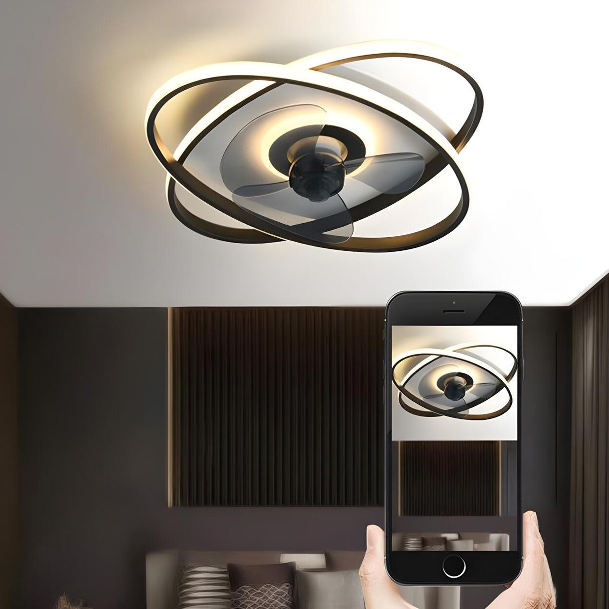 Modern Creative Oval Ring LED Ceiling Fan with Light Image - 12