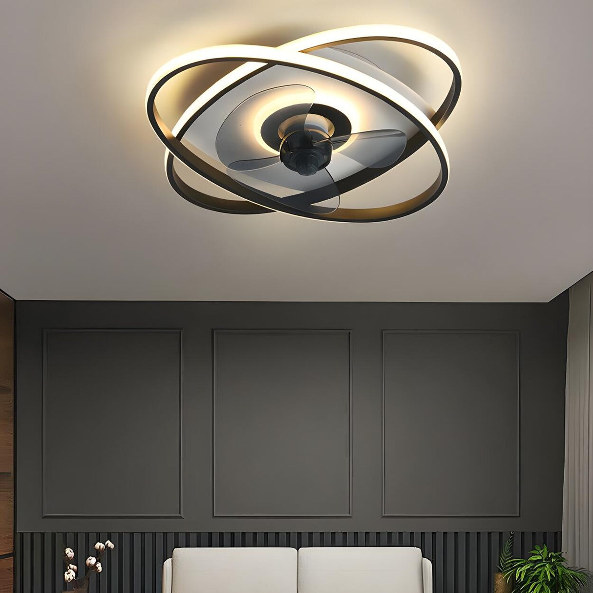 Modern Creative Oval Ring LED Ceiling Fan with Light Image - 4