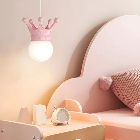 Modern Crown Resin Pendant Light for Bedroom Pink Mini Image - 1