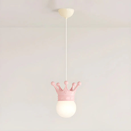 Modern Crown Resin Pendant Light for Bedroom Pink Mini Image - 2