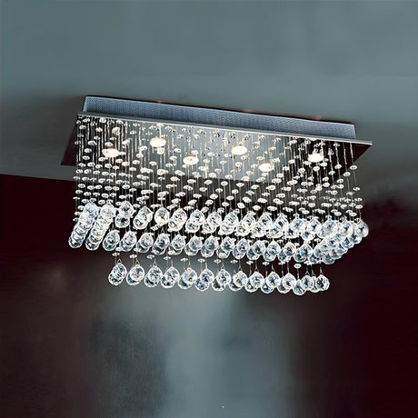 Modern Crystal Ball Rectangle Nickel Flush Mount Light Image - 1