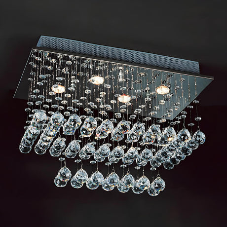 Modern Crystal Ball Rectangle Nickel Flush Mount Light Image - 2