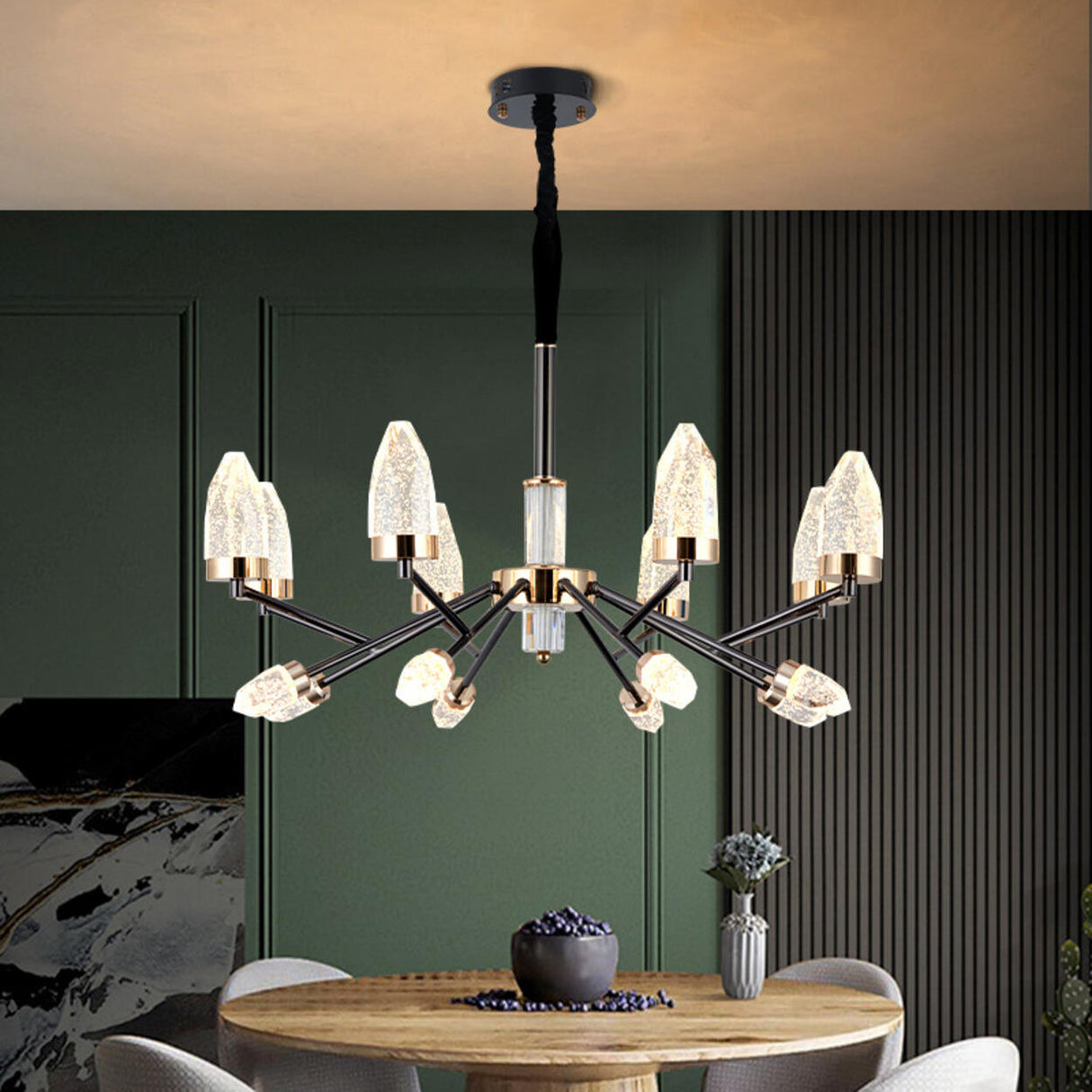 Modern Crystal Black Branch Chandelier Adjustable Height Image - 3