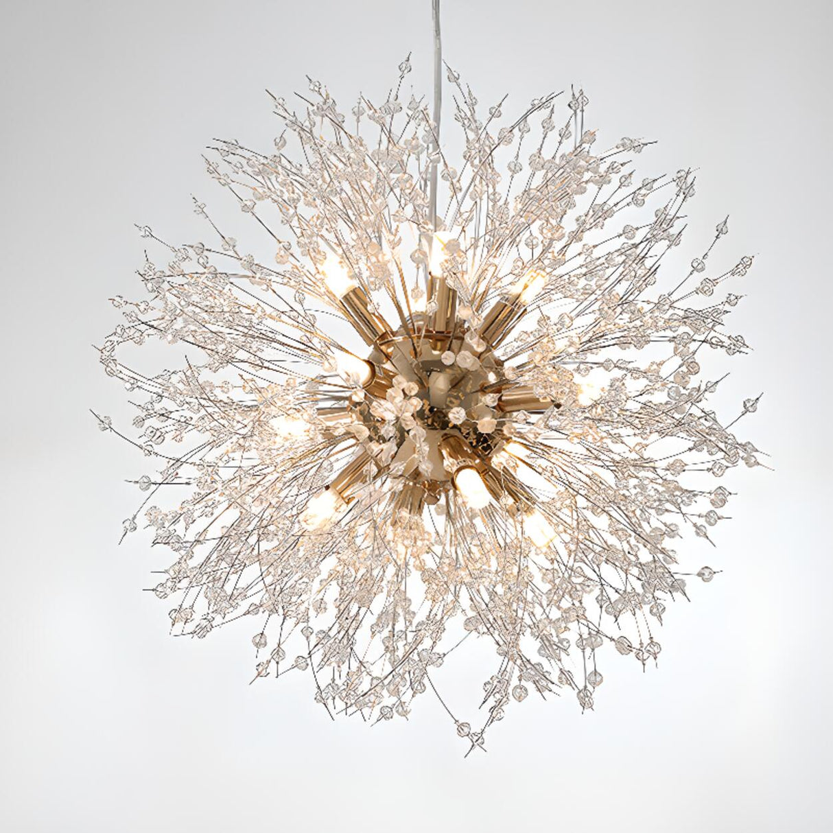 Modern Crystal Burst Adjustable Height Chandelier Image - 14