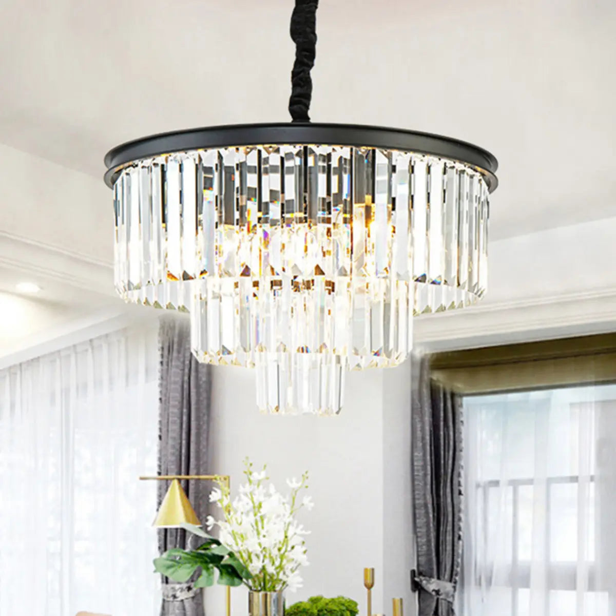 Babylon Tiered Tapered  Crystal Living Room Chandelier Image - 4