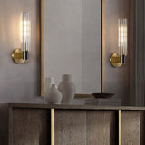 Modern Crystal Cylinder Brass Vanity Sconce Light Image - 1