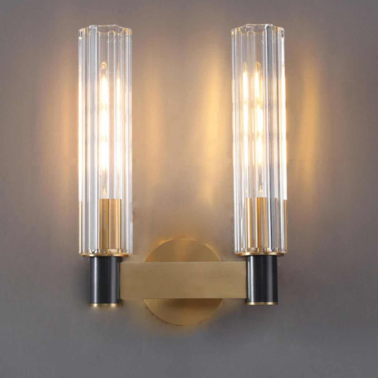 Modern Crystal Cylinder Brass Vanity Sconce Light Image - 2