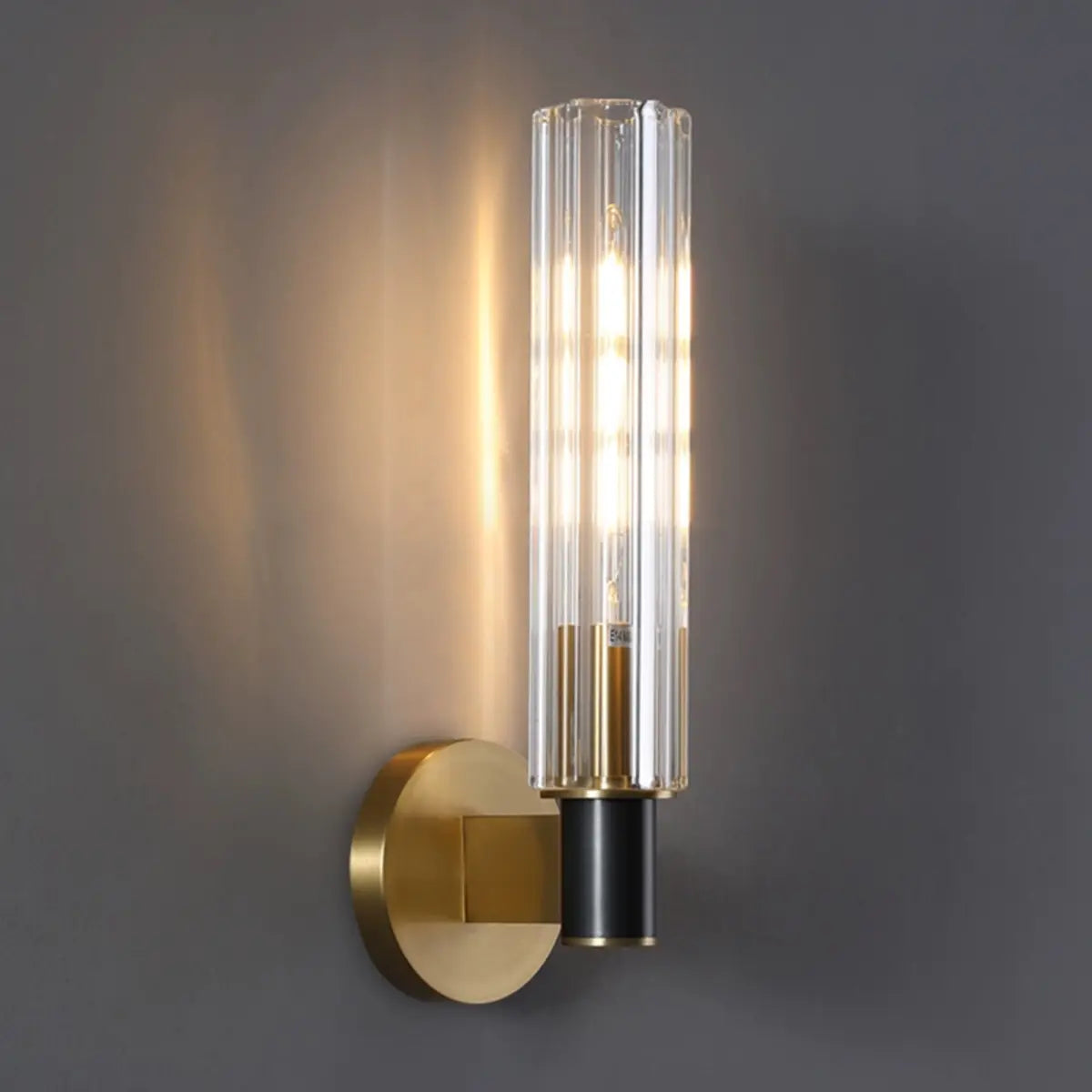 Modern Crystal Cylinder Brass Vanity Sconce Light Image - 3