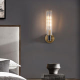 Modern Crystal Cylinder Brass Vanity Sconce Light Image - 4