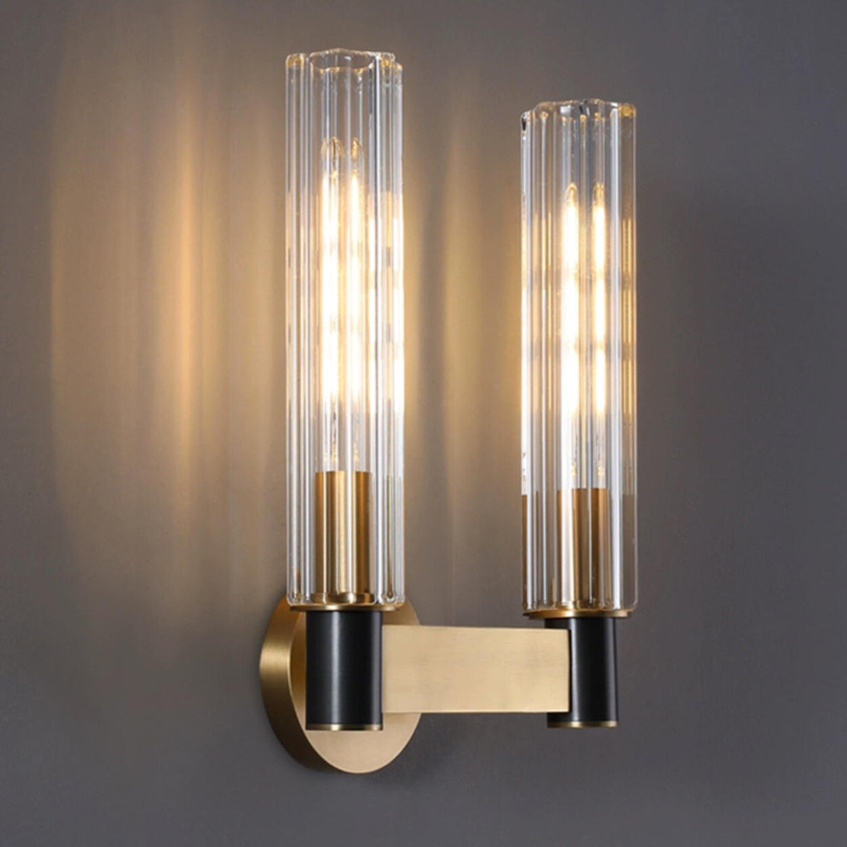 Modern Crystal Cylinder Brass Vanity Sconce Light Image - 8