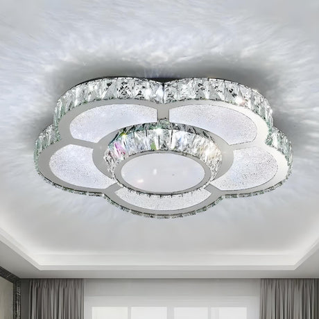 Modern Crystal Flower Dimmable LED Flush Mount Light Image - 1