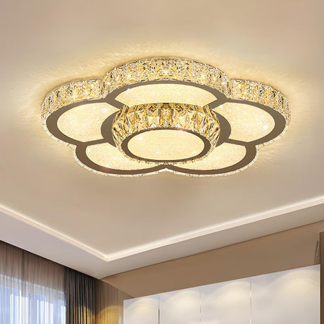 Modern Crystal Flower Dimmable LED Flush Mount Light Image - 2