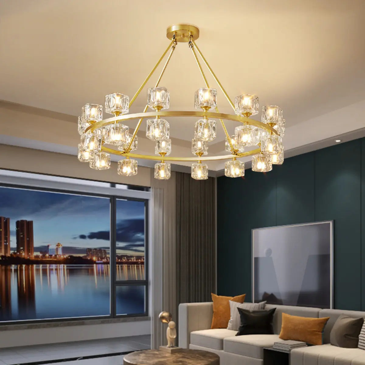 Contemporary Ring Square Crystal Living Room Chandelier Image - 8