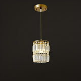 Modern Crystal Gold Cylinder Multiple Pendant Light Image - 10