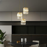 Modern Crystal Gold Cylinder Multiple Pendant Light Image - 4