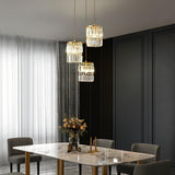 Modern Crystal Gold Cylinder Multiple Pendant Light Image - 5