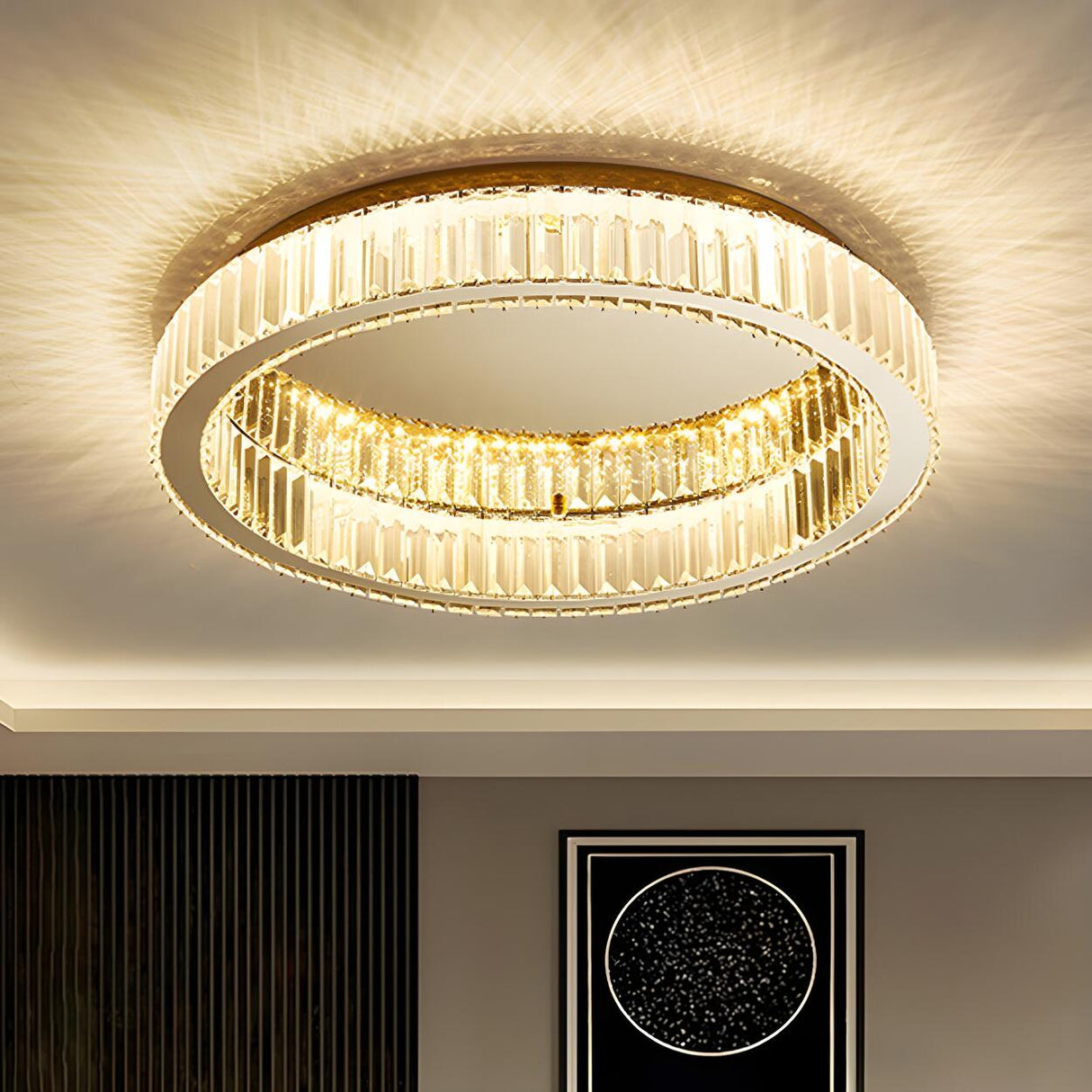 Modern Crystal Gold Round Dimmable Flush Mount Light Image - 1