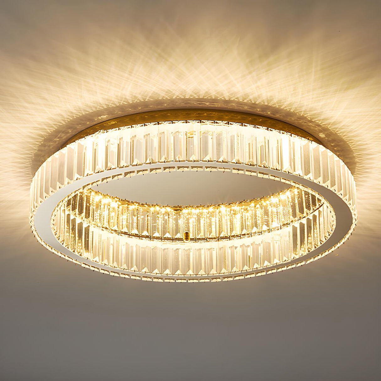 Modern Crystal Gold Round Dimmable Flush Mount Light Image - 13