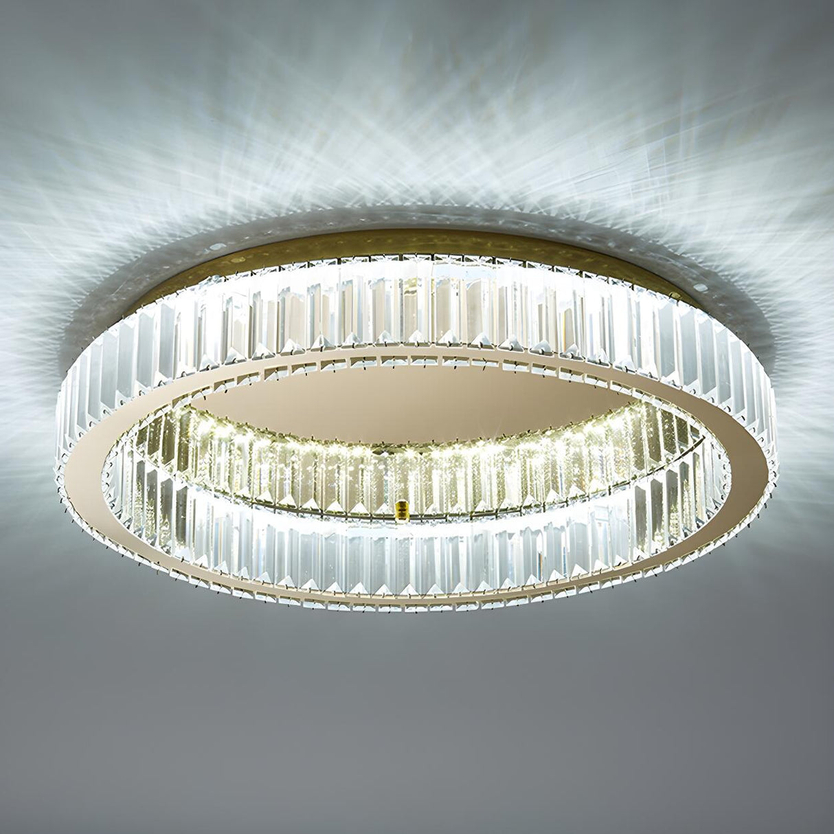 Modern Crystal Gold Round Dimmable Flush Mount Light Image - 15