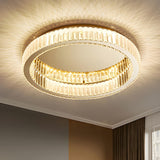 Modern Crystal Gold Round Dimmable Flush Mount Light Image - 4