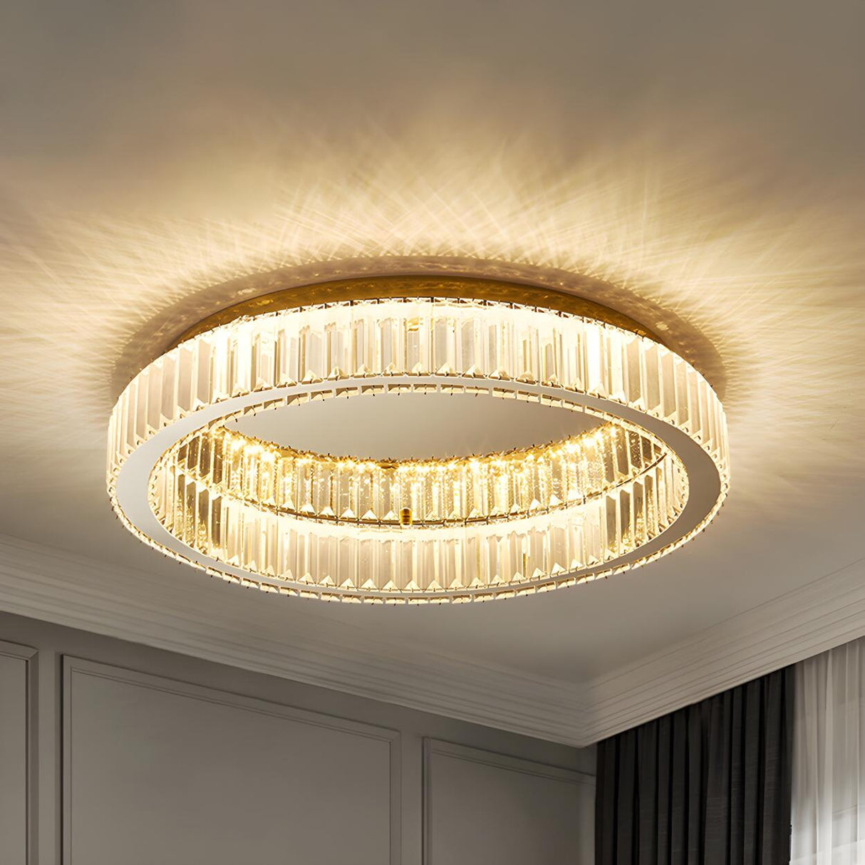 Modern Crystal Gold Round Dimmable Flush Mount Light Image - 5