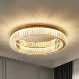 Modern Crystal Gold Round Dimmable Flush Mount Light Image - 5