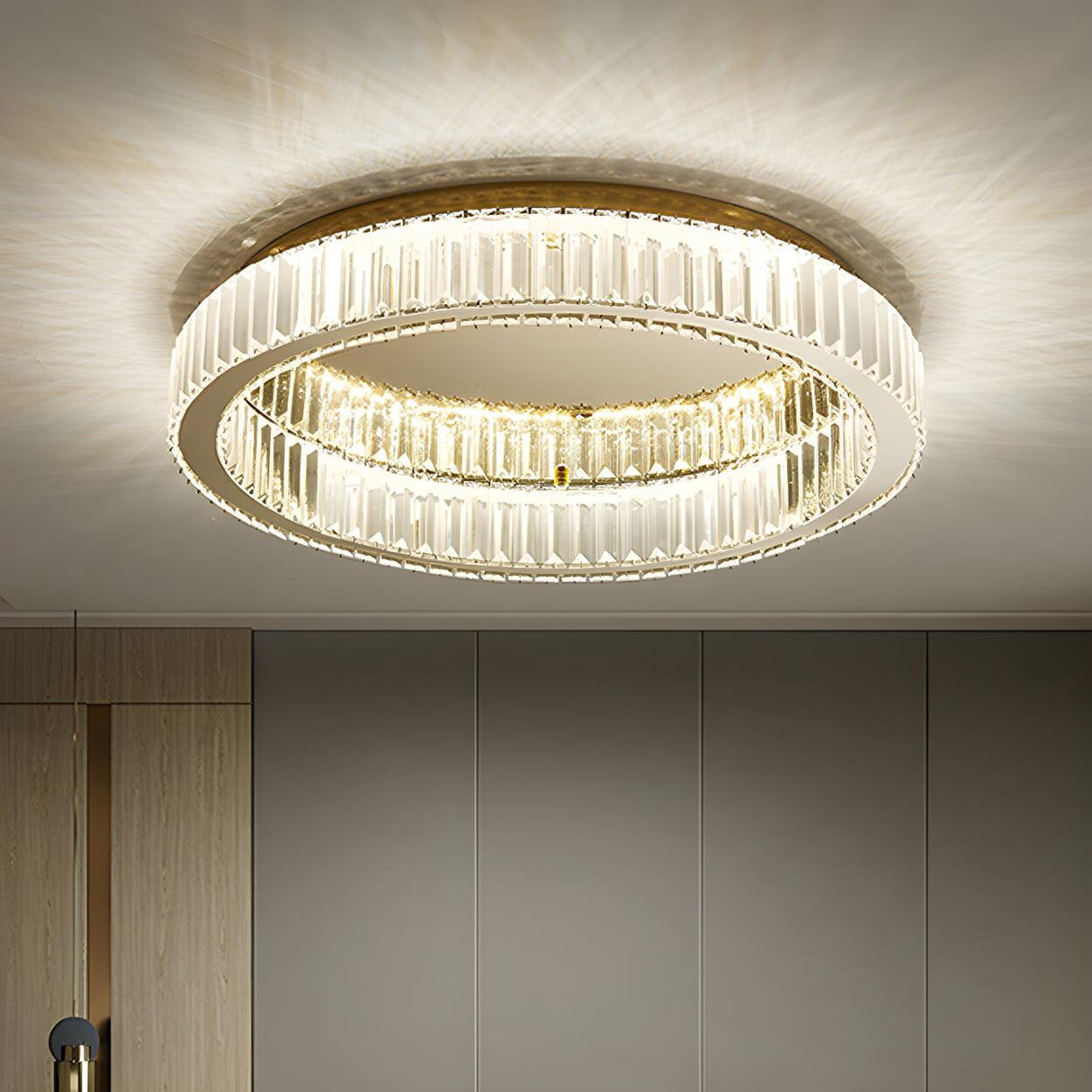 Modern Crystal Gold Round Dimmable Flush Mount Light Image - 6