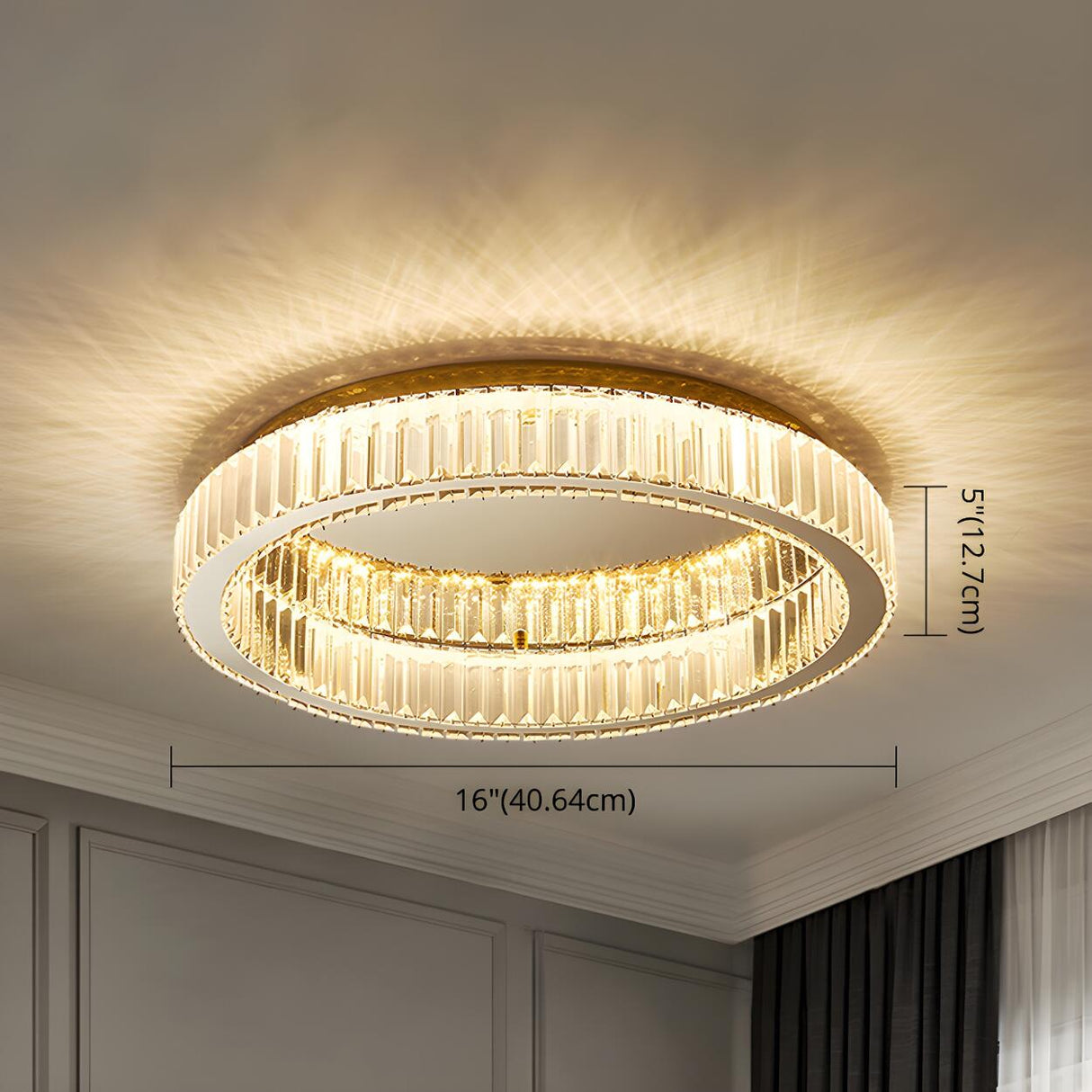 Modern Crystal Gold Round Dimmable Flush Mount Light Image - 9