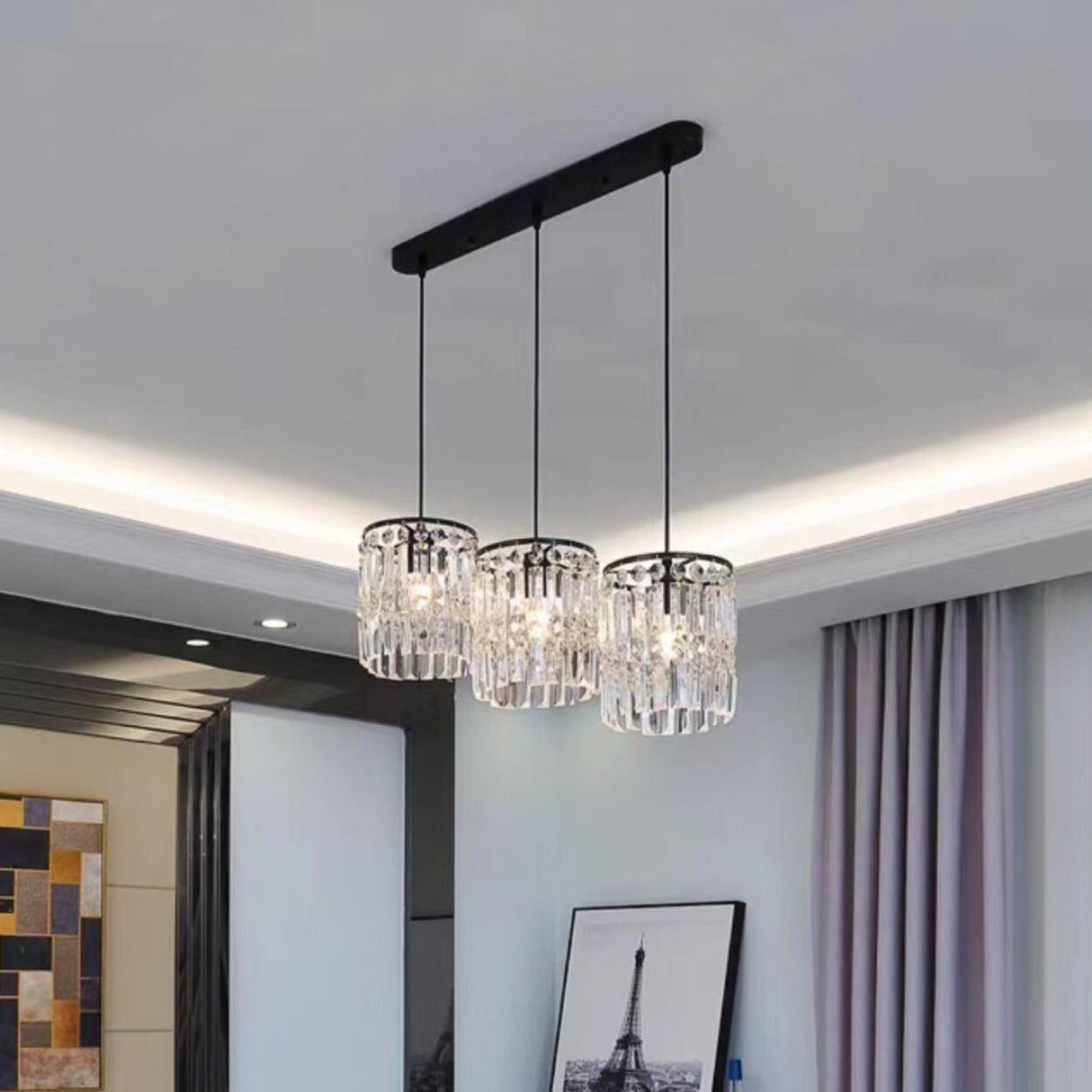 Modern Crystal Pendant Island Ceiling Light Trio Image - 1