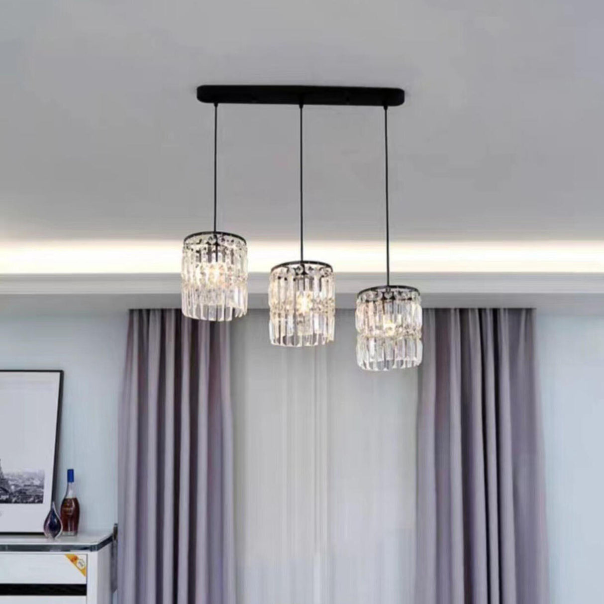 Modern Crystal Pendant Island Ceiling Light Trio Image - 2