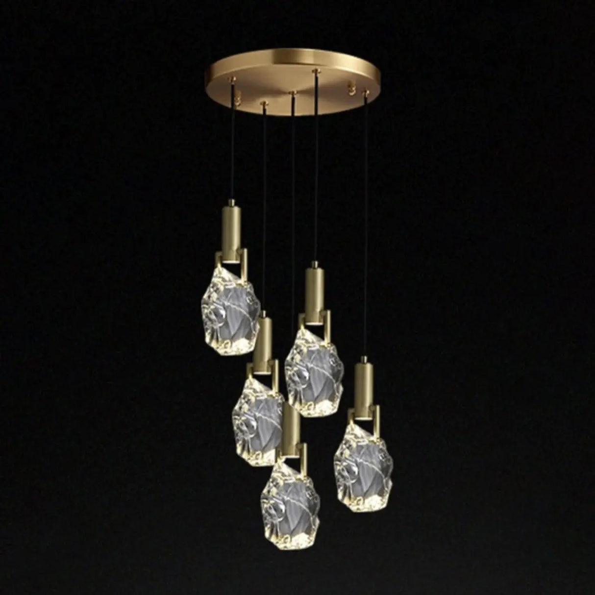 Modern Crystal Pendant Light Gold Bedroom Adjustable Height Image - 13